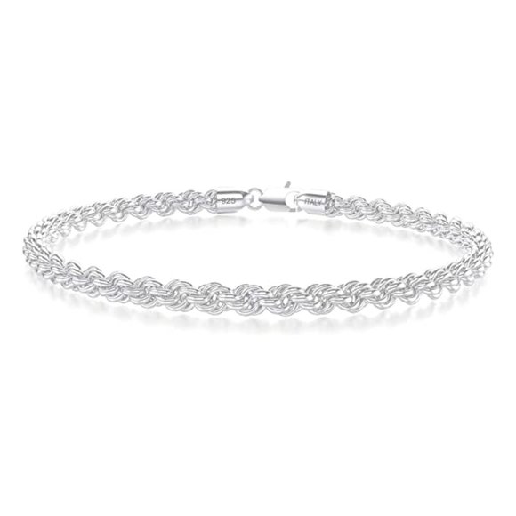 nometo Jewelry - 925 Sterling Silver Rope Chain Bracelet 5mm